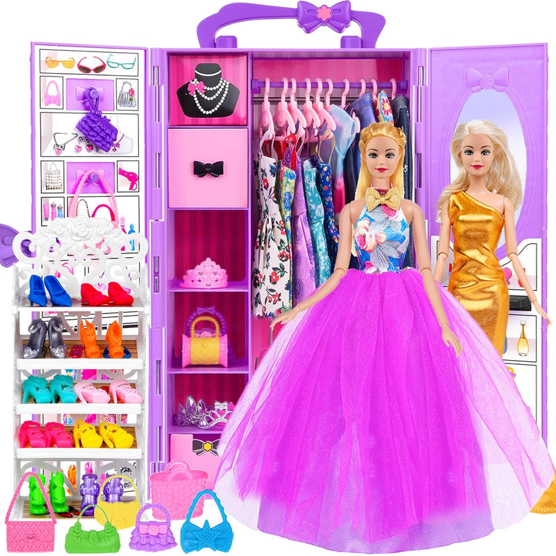 Doll And Doll Accessories 101 Pcs Doll Clothes And Accessories Purple Doll