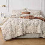 King Size Comforter Set - Bedding Set King 7 Pieces, Pintuck Bed In A Bag Beige Bed Set With Comforter, Sheets, Pillowcases & Shams