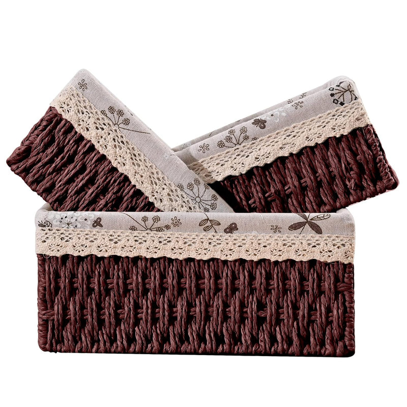 3 Pcs Handmade Wicker Storage Baskets Set Shelf Baskets,Woven Decorative Home St