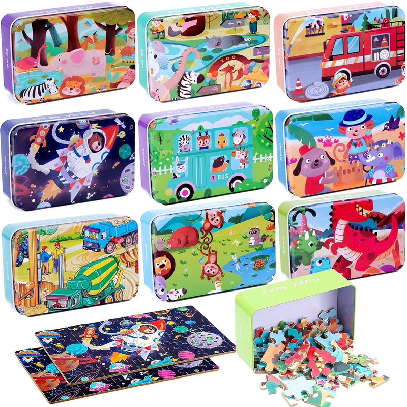 9 Boxes Party Favors Jigsaw Puzzles In A Metal Box For Age Of 4 8, Wooden P