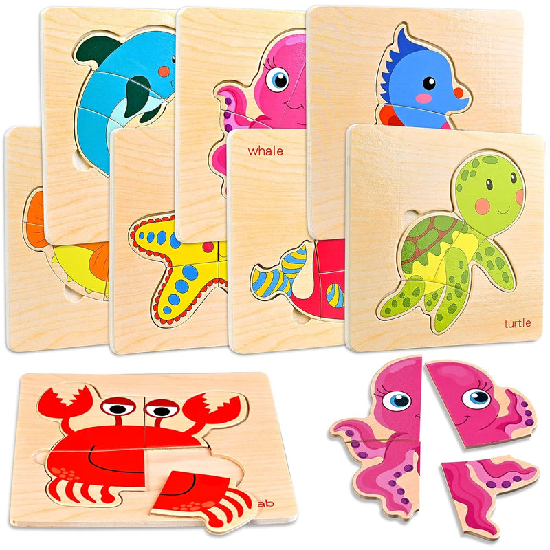 8Pcs Wooden Puzzles For Toddlers 1 3, Toddler Puzzles Ages 2 4, Montessori