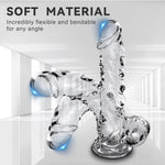 9 Inch Realistic Dildo - Clear, Silicone, Suction Cup, Hands-Free, for G-Spot & Anal Stimulation, for Women, Men, Beginners & Couples