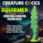 Squirmer Thrusting & Vibrating Silicone Dildo For Beginners, Men, Women, & Couples. Fantasy Dildo And Harness Compatible. Remote Control, Vibration And Thrusting. 3 Pieces, Green.