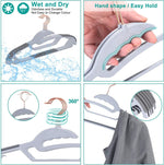 Plastic Hangers, 50 Pack Ultra Thin Non Slip Clothes Hanger Space Saving Coat Hangers, 360°rotating rose gold hook hanger Heavy Duty Pant Hangers (Grey)