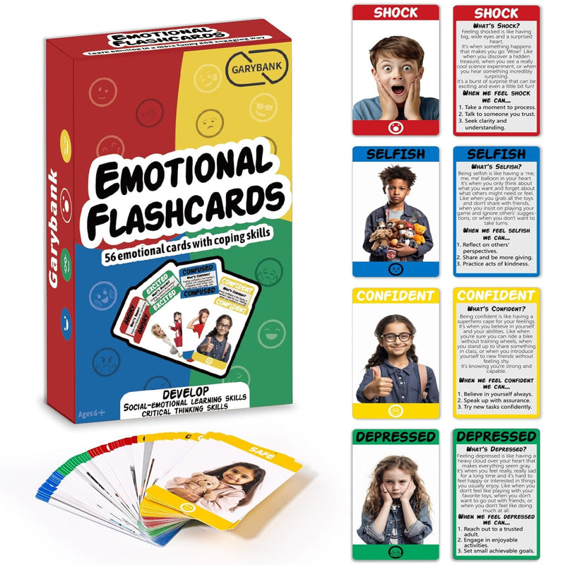 Emotion Cards 56 Social Emotions Flashcards Game For Toddlers & Kids With C