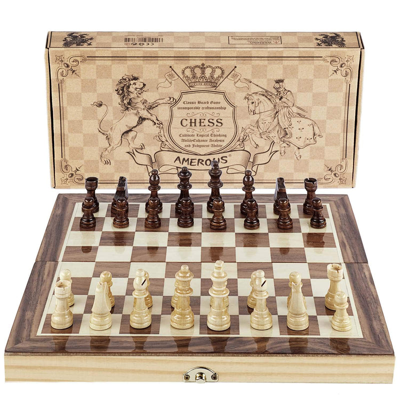 Amerous Chess Set, 12"x12" Folding Wooden Standard Travel International Che