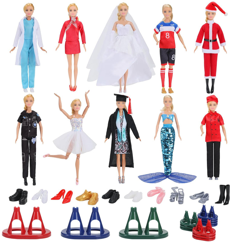 Doll Clothes And Accessories Themed Doll Outfit Set.10 Outfits + 10 Pairs O