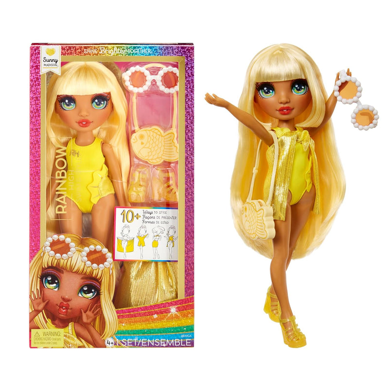 Swim & Style Sunny Yellow 11" Blonde Fashion Doll With Shimmery Wrap To Sty
