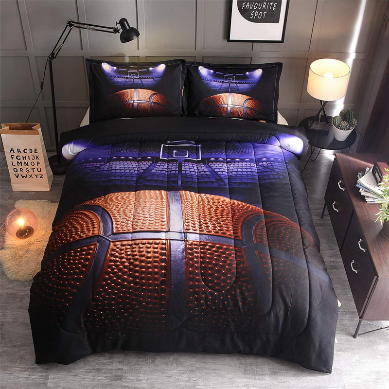 Basketball Court Printing Comforter Quilt Bedding Set Twin Size For Teen Boys