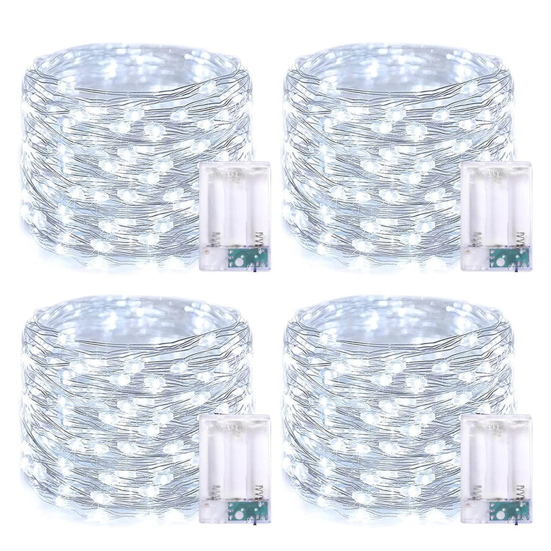 4 Pack 50 Led Fairy Lights Battery Operated Silver Wire 16.1Ft Waterproof White Twinkle Lights For Gifts Party Wedding Valentine Christmas Birthday Indoor Outdoor Decoration