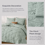 Green Comforter Set Queen - Bed In A Bag Queen 7 Pieces, Pintuck Beddding Sets Green Bed Set, Spring Bedding With Comforter, Sheets, Pillowcases & Shams
