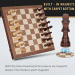 2 In 1 Magnetic Chess Set & Checkers Board Game, 15" Wooden Folding Chess Board