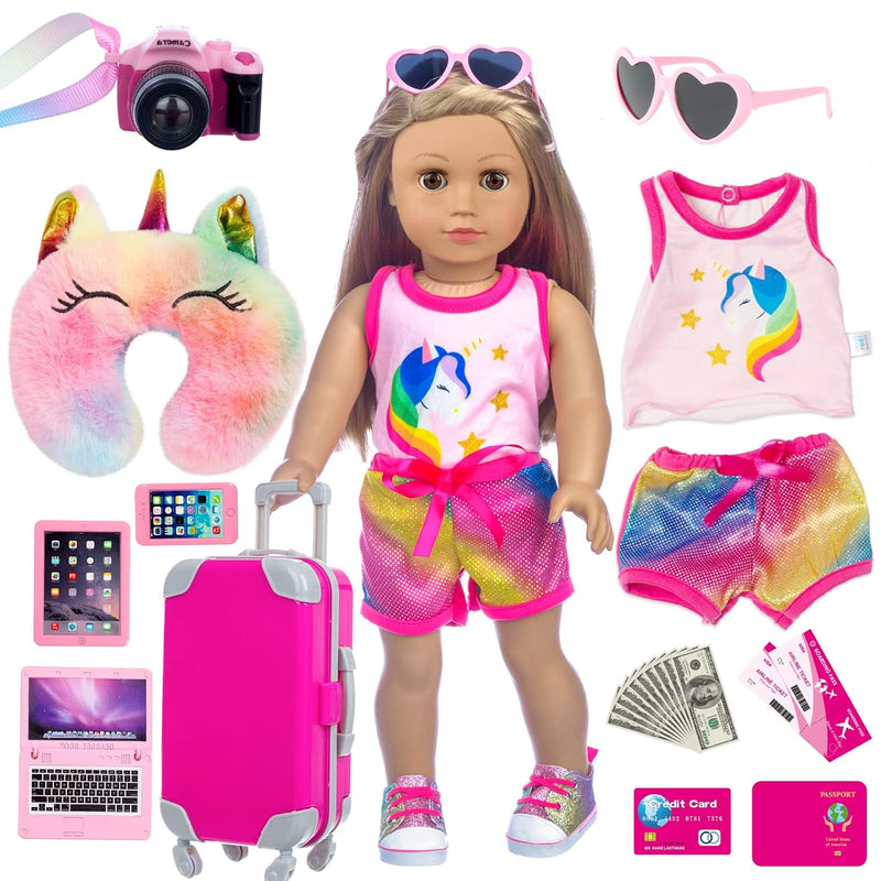 23 Pcs American 18 Inch Doll Clothes And Accessories Suitcase Luggage , Pil