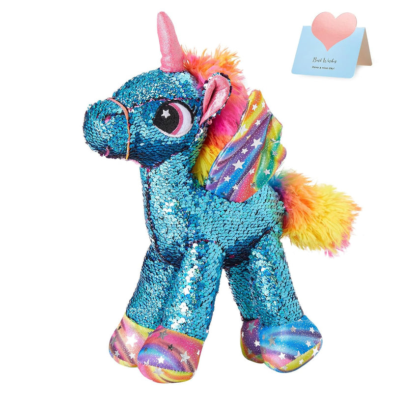 13'' Blue Flip Sequin Unicorn Stuffed Animal Plush Toy With Reversible Glitter