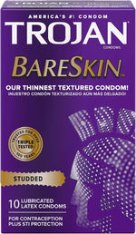 Studded Bareskin Lubricated Condoms, Ultra-Thin & Textured, 10-Count