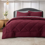 Burgundy Queen Comforter Set - 7 Pieces Reversible Queen Bed In A Bag Queen Bed Set With Comforters, Sheets, Pillowcases & Shams, Queen Bedding Sets