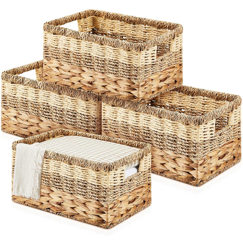 4 Pcs Wicker Storage Basket Water Hyacinth Seagrass Woven Baskets For Organizing