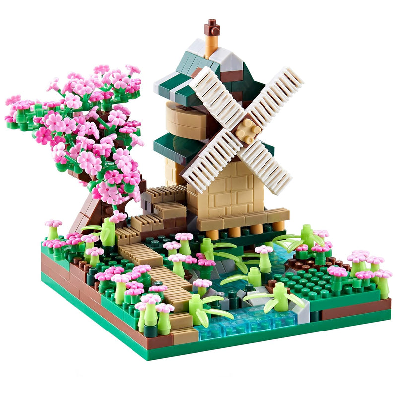 Architecture River Windmill Tree Cute Micro Mini Building Blocks Sets Trees