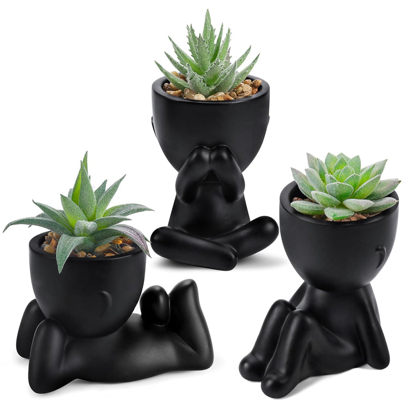 3pcs Fake Succulents Plants Artificial for Black Bathroom Bedroom Home Room Decor Aesthetic Indoor