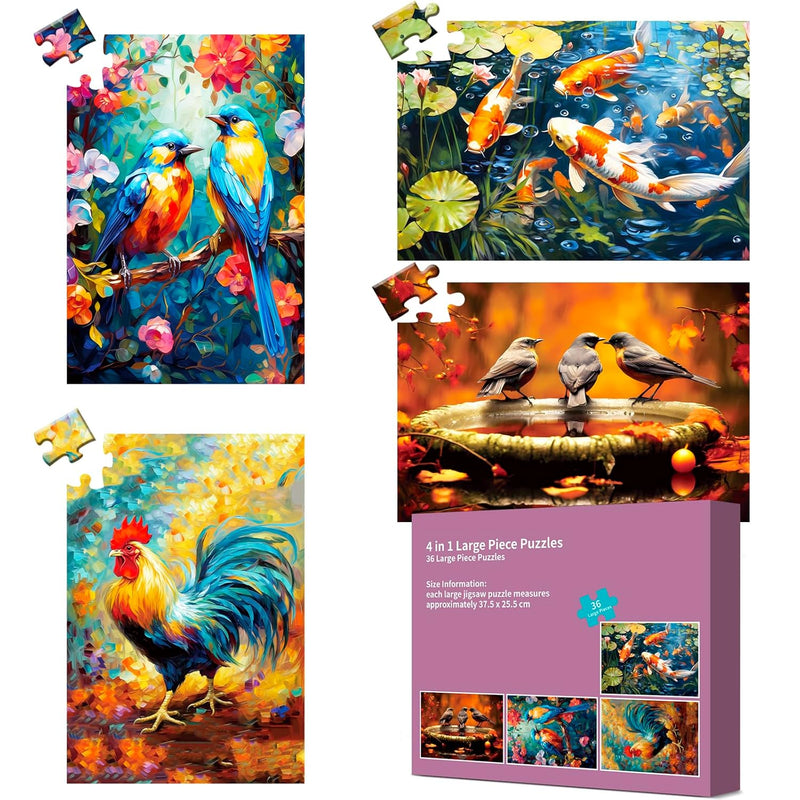 4 Pack 36 Large Piece Puzzles For Seniors, Jigsaw Puzzles For Adults Senior