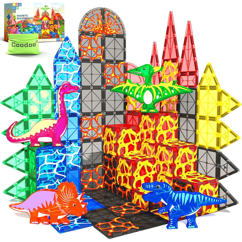Dinosaur Toys Magnetic Tiles Lava Dinosaur World Set Kids Games For 3+ Year
