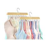 Bra Hanger for Closet, Tank Top Hanger 2 Pack w/20 Hooks Holds 40 Bras, Capacity Foldable Wood Space Saving Hanger, 360°Rotating Closet Organizers and Storage for Dorm & Apartment
