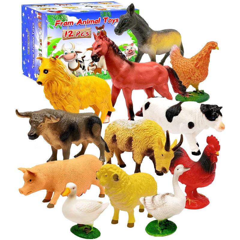 Animal Figurines, 12 Piece Farm Animals Toys, Realistic Learning Educational A