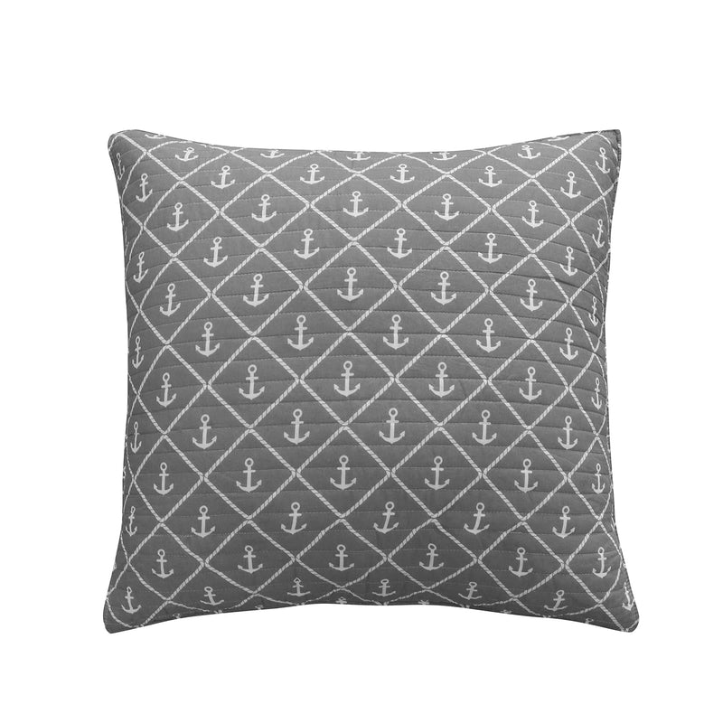Provincetown Euro Sham, Cotton, Coastal, Anchor, Grey, Reversible
