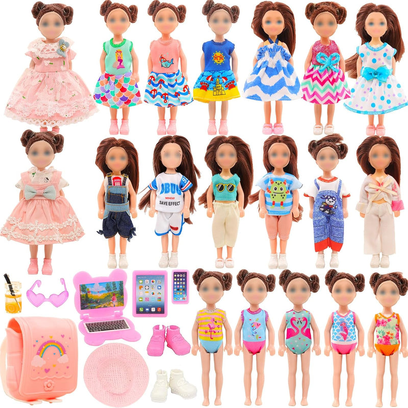 20 Pcs 5.3 Inch Doll Clothes & Accessories Include 5 Dresses 3 Outfits Tops