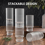 16OZ Glass Cups with Lids and Straws, Vintage Ribbed Glassware for Whiskey Cocktail Beer, Iced Coffee Cups with Lid, Glass Tumbler with Straw and Lid (2 PACK)