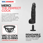 Merci - The Perfect Dildo 7.5" - With Removable Vac-U-Lock Suction Cup - Ultraskyn - For Adults Only, Black