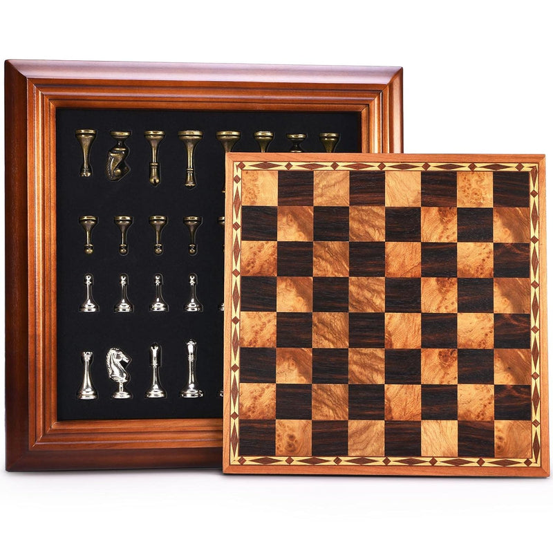 AMEROUS 14 inches Wooden Chess Set with Metal Chess Pieces / 2.5'' King/Sto
