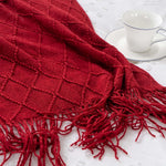 Christmas Decor Red Throw Blanket With Fringe Geometric Bed Burgundy Throws Winter Decorative Large Throw For Couch Sofa Indoor Outdoor (Red, 50"X60")