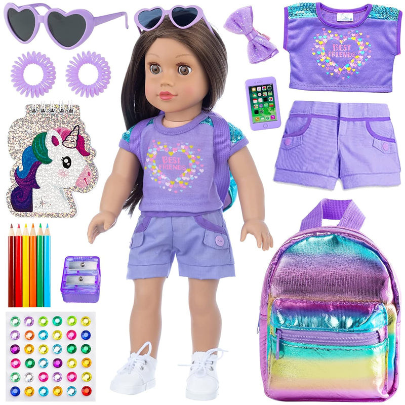 18 Inch Girl Doll Clothes And Accessories School Supplies Playset With Doll