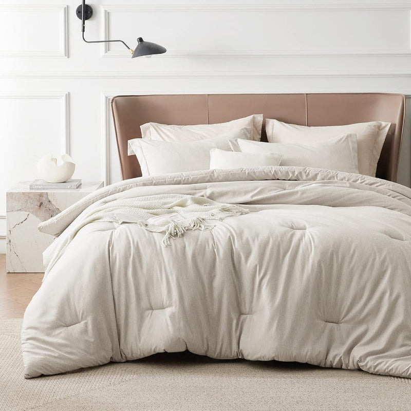 Queen Comforter Set - Beige Comforter Queen Size, Soft Bedding For All Season, 3 Pieces Cationic Dyeing Bedding Set With 1 Comforter And 2 Pillow Shams