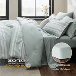 Bed In A Bag King Size 7 Pieces, Sage Green White Striped Bedding Comforter Sets All Season Bed Set, 2 Pillow Shams, Flat Sheet, Fitted Sheet And 2 Pillowcases