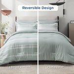 Bed In A Bag Full Size 7 Pieces, Sage Green White Striped Bedding Comforter Sets All Season Bed Set, 2 Pillow Shams, Flat Sheet, Fitted Sheet And 2 Pillowcases