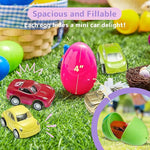 PREXTEX 12-Pack Stuffed Easter Eggs Toy with Mini Pull-Back Toy Car Inside - Easter Basket Stuffers and Fillers - Plastic Toy Gifts and Presents for Girls, Boys, Kids, Toddlers