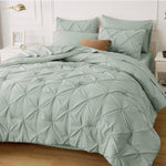 Green Comforter Set Queen - Bed In A Bag Queen 7 Pieces, Pintuck Beddding Sets Green Bed Set, Spring Bedding With Comforter, Sheets, Pillowcases & Shams