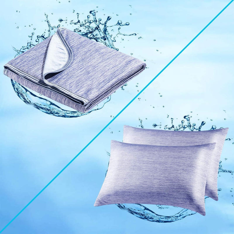 Cooling Cotton Blanket (Queen/Full Size - Blue) And Pillowcase (Queen - Blue)