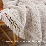 Ultra Soft Cozy Sherpa Throw Blanket, Light Weight Warm Decorative Throw Blanket With Tassel, 2 Tones Ombre Light Brown Pattern Reversible Boho Style Blanket For Sofa, Couch, Bedroom,Travel, 50”X60”