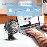 5 Speeds Clip on Fan Rechargeable - Mini USB Portable Desk Fan with Clip, LED Display Powerful Silent Table Fan, 720°Flexible Rotation for Bed, Home, Stroller, Sport, Camping (Black)