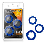 Adult Sex Toys - Stay Hard Beaded Cock Ring Set - Super Elastic Erection Enhancer Penis Rings - Tear Resistant - One Size Fits All - Sexual Wellness Pleasure For Men, Couples - Blue