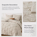 King Size Comforter Set - Bedding Set King 7 Pieces, Pintuck Bed In A Bag Beige Bed Set With Comforter, Sheets, Pillowcases & Shams