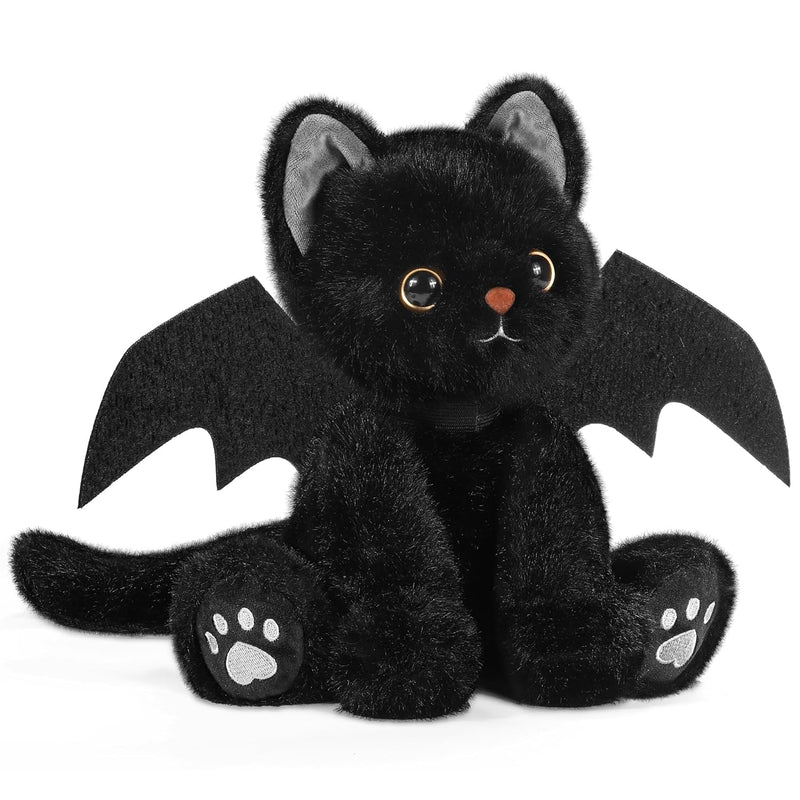 10 Inch Halloween Black Cat Plush Toy With Bat Wings Stuffed Animal Cat Toy