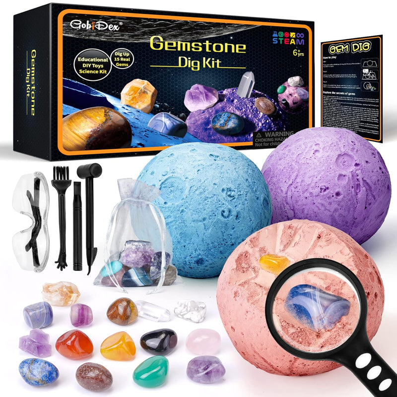 GobiDex Gemstones Dig Kit, Solar System Science Kit for Kids, Excavate 15 R