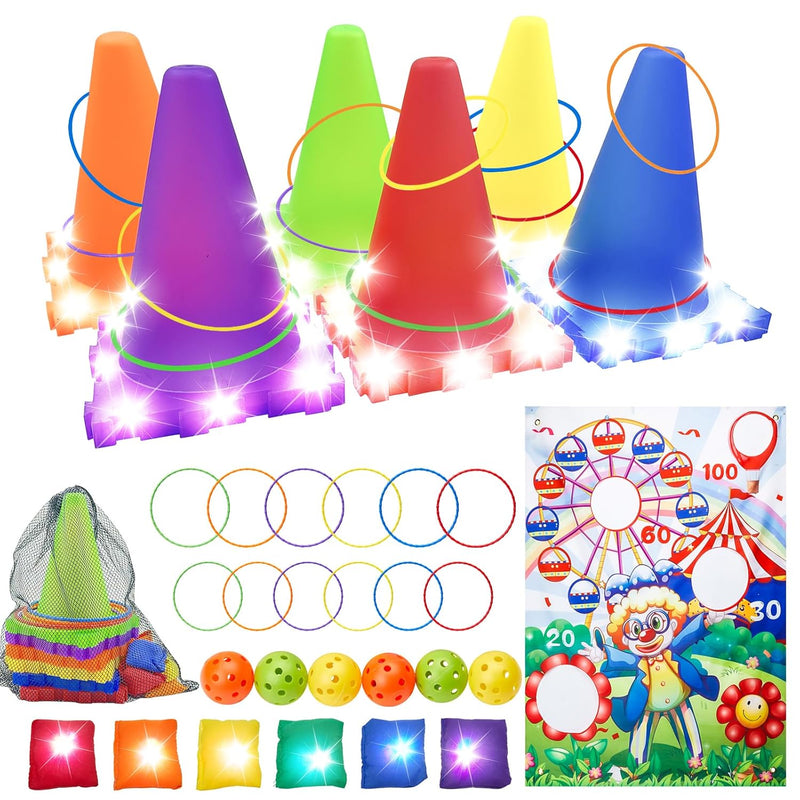 5 In 1 33Pcs Carnival Games, Led Bean Bag Game Sets Party Supplies, Ring To