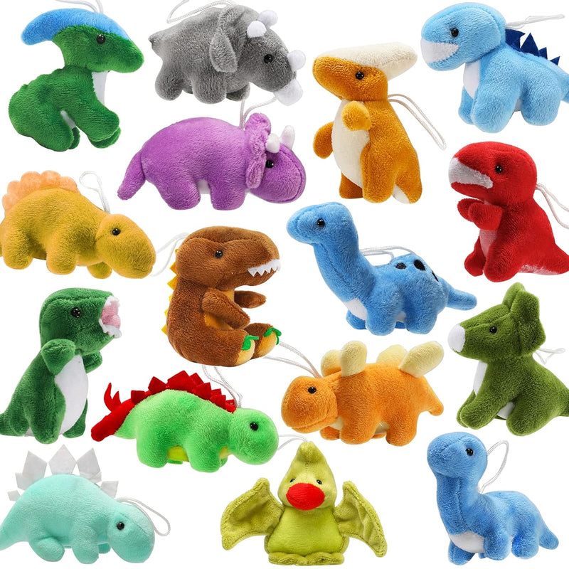 16 Pack Plush Dinosaurs Bulk, Mini Dinosaur Figures Assortment Keychain Toy