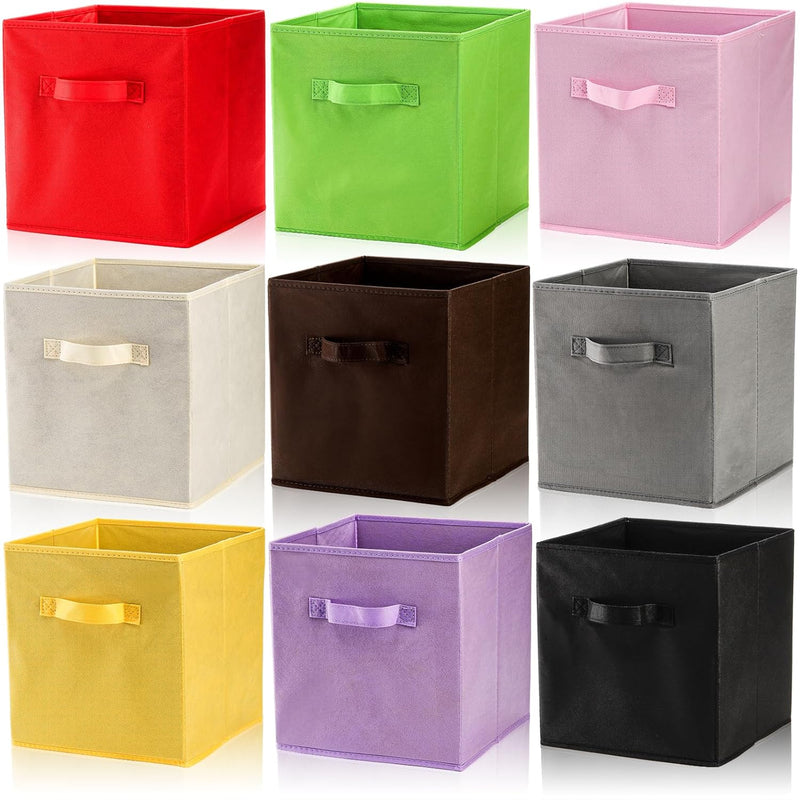 9 Pack Cube Storage Bins, 11 Inch Collapsible Fabric Storage Baskets, Multi Colo