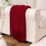Christmas Decor Red Throw Blanket With Fringe Geometric Bed Burgundy Throws Winter Decorative Large Throw For Couch Sofa Indoor Outdoor (Red, 50"X60")